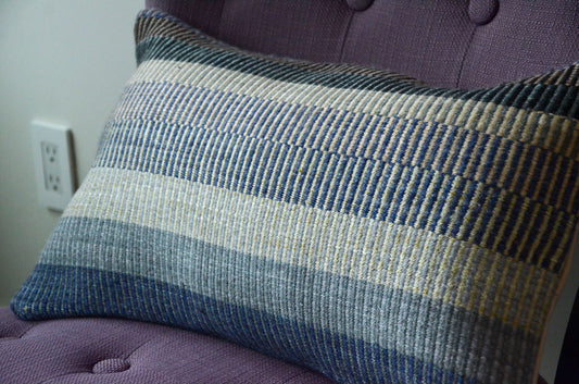 Blue & Grey Handwoven Throw Pillow with cool tones