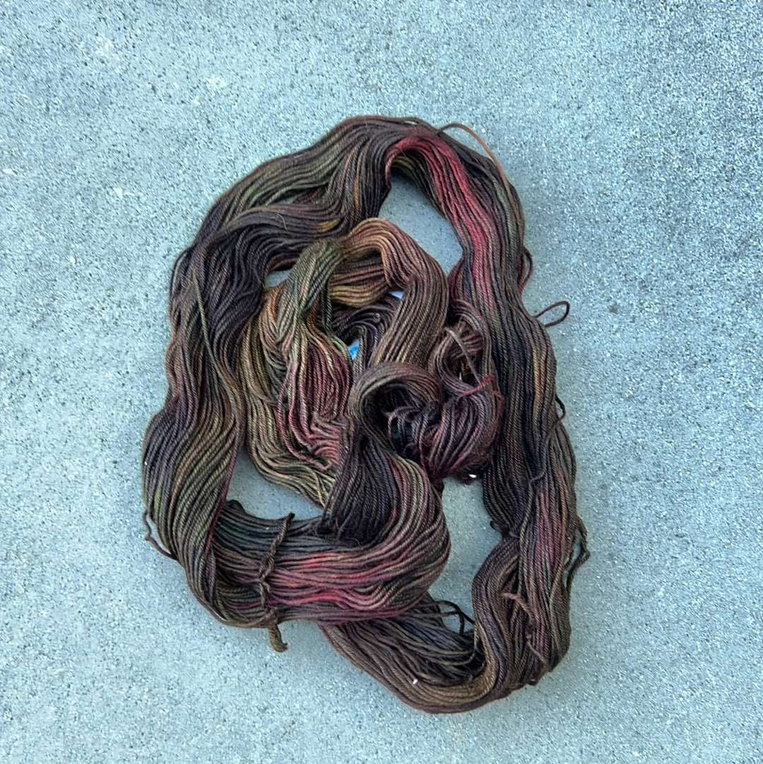 Hand-Dyed & Hand Painted Yarn with dark notes of green & wine tones