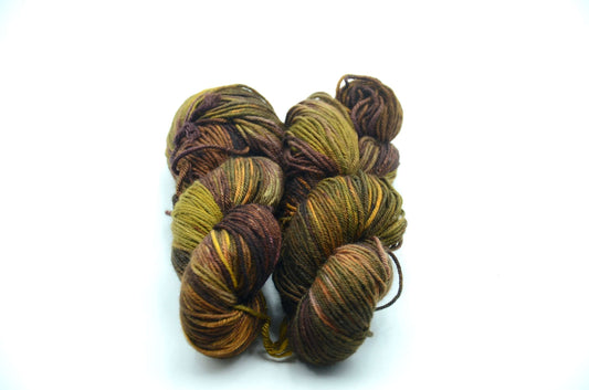 Hand-Dyed & Hand Painted Yarn with dark tones and notes of green