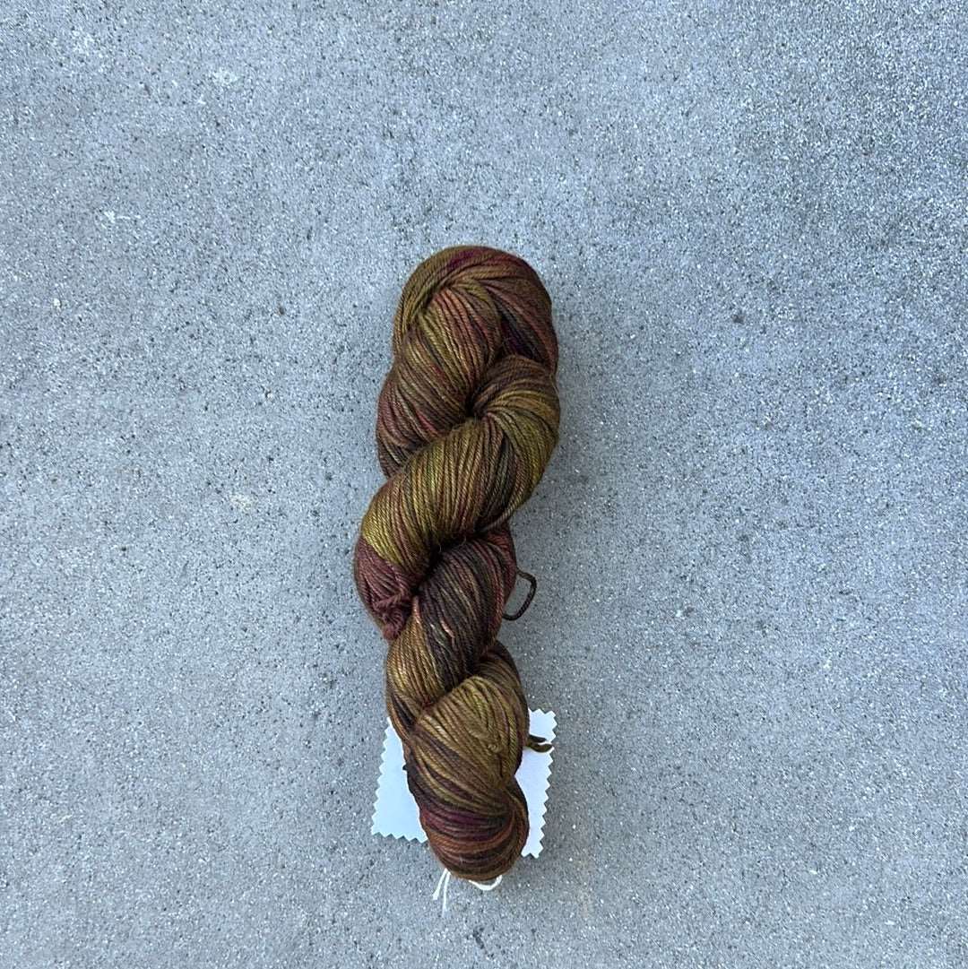 Hand-Dyed & Hand Painted Yarn with dark notes of green & wine tones