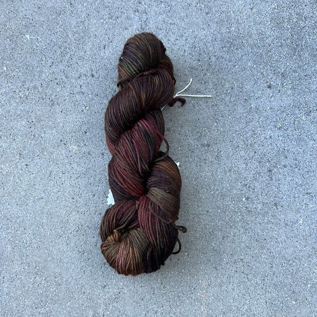 Hand-Dyed & Hand Painted Yarn with dark notes of green & wine tones